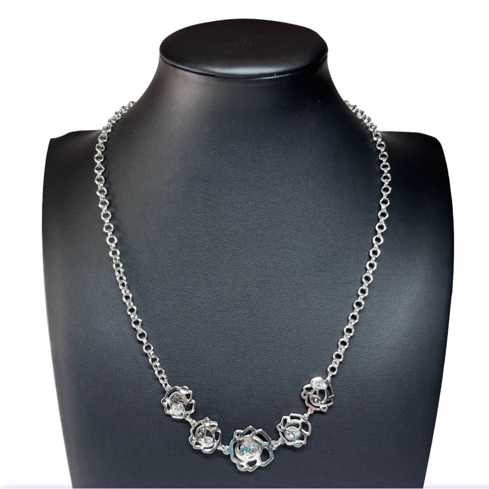 Charming Charlie 5 Rose Crystal Princess Silver Necklace 18-21"